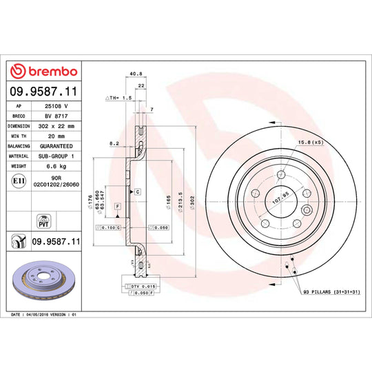 09.9587.11 Brembo Premium Coated Vented Brake Rotor Brembo Brake Canada