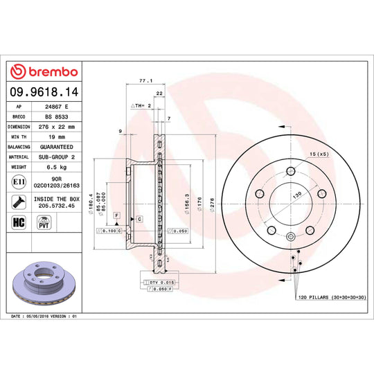 09.9618.14 Brembo Premium Front Brake Rotor Brembo Brake Canada