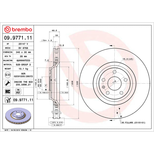 09.9771.11 Brembo Premium Coated Vented Brake Rotor Brembo Brake Canada