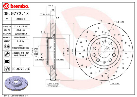 09.9772.1X Brembo Xtra Disc Brake Rotor Brembo Brakes Canada