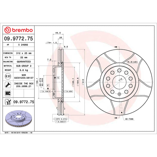 09.9772.75 Brembo Premium Max Slotted UV Coated Rotor Brembo Brake Canada