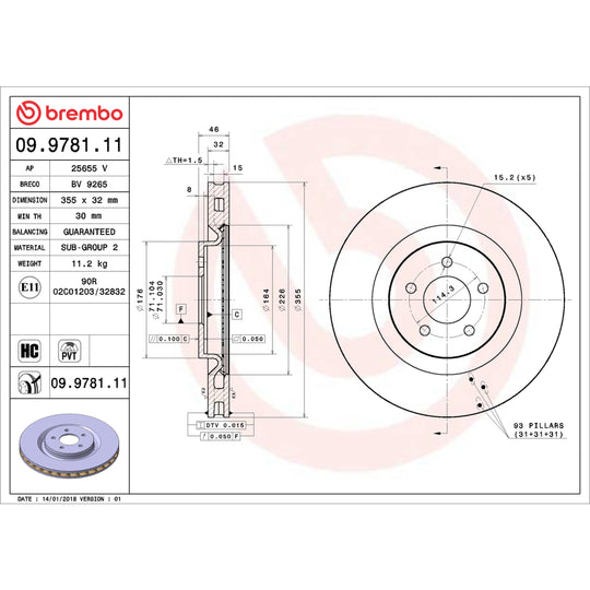 09.9781.11 Brembo Premium Coated Vented Brake Rotor Brembo Brake Canada