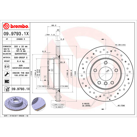 09.9793.1X Premium UV Coated XTRA Cross Drilled Brake Rotor Brembo Canada