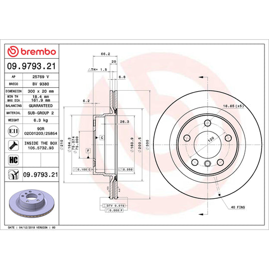 09.9793.21 Brembo Premium Coated Vented Brake Rotor Brembo Brake Canada