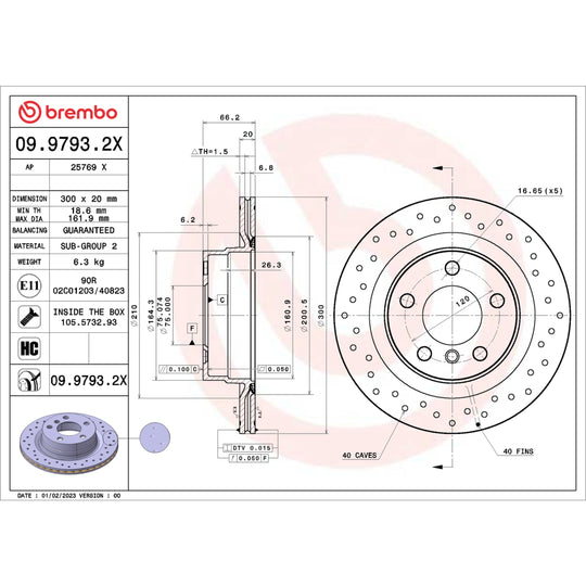 09.9793.2X Brembo Premium UV Coated XTRA Cross Drilled Brake Rotor Brembo Brake Canada
