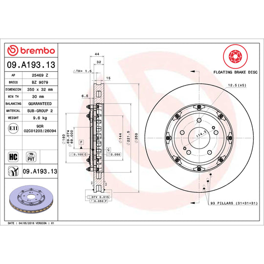 KT00414 Brembo Ceramic Brake Pad and Floating Vented  Brake Disc Kit Brembo Brake Canada