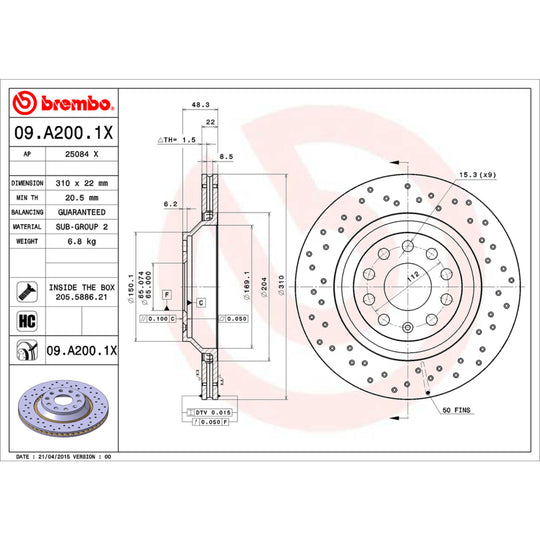 KTX0136 Brembo Ceramic Brake Pad and XTRA Vented Drilled Brake Disc Kit Brembo Brake Canada