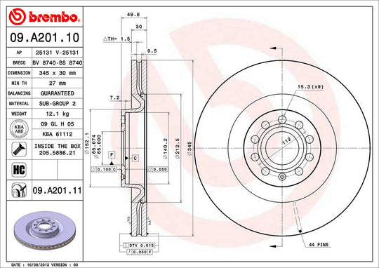 09.A201.11 Brembo Premium Coated Vented Brake Rotor Brembo Brake Canada