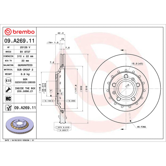 KT00459 Brembo Ceramic Brake Pad and UV Coated Vented  Brake Disc Kit Brembo Brake Canada