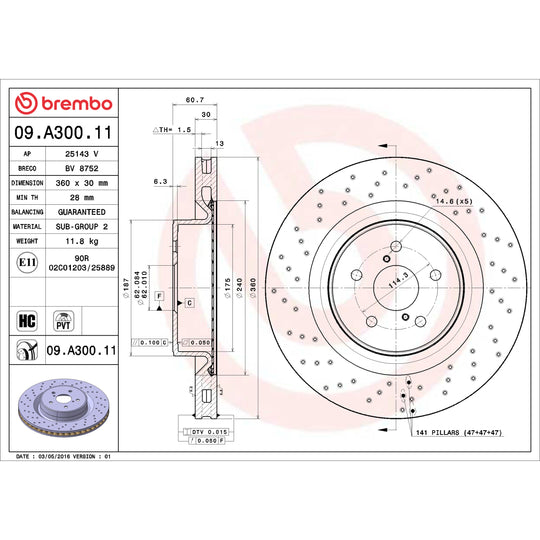 KT00413 Brembo Ceramic Brake Pad and UV Coated PVT Drilled Brake Disc Kit Brembo Brake Canada