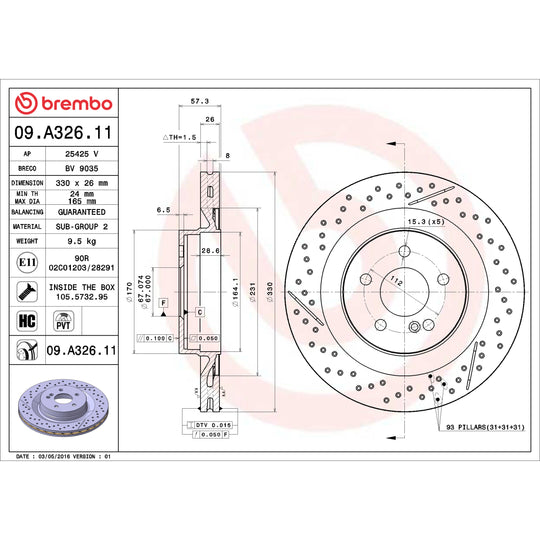 09.A326.11 Brembo Premium Coated Vented Brake Rotor Brembo Brake Canada
