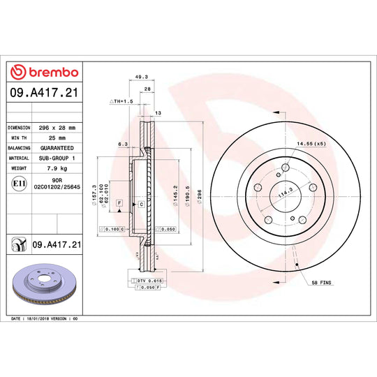09.A417.21 Brembo Premium Coated Vented Brake Rotor Brembo Brake Canada