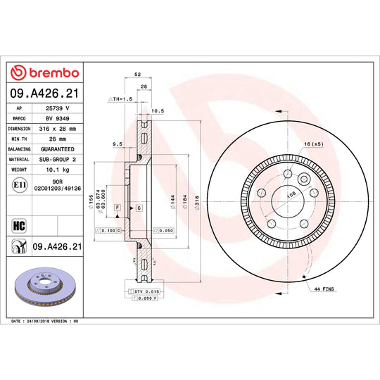 09.A426.21 Brembo Premium Coated Vented Brake Rotor Brembo Brake Canada