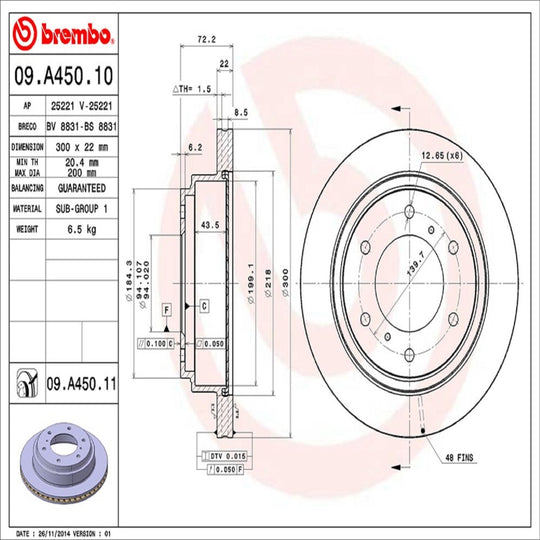 09.A450.11 Brembo Premium Coated Vented Brake Rotor Brembo Brake Canada
