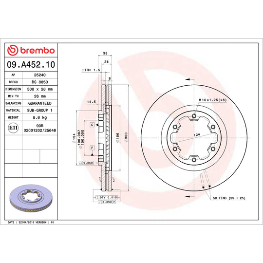 09.A452.10 Brembo Premium Vented Brake Rotor Brembo Brake Canada