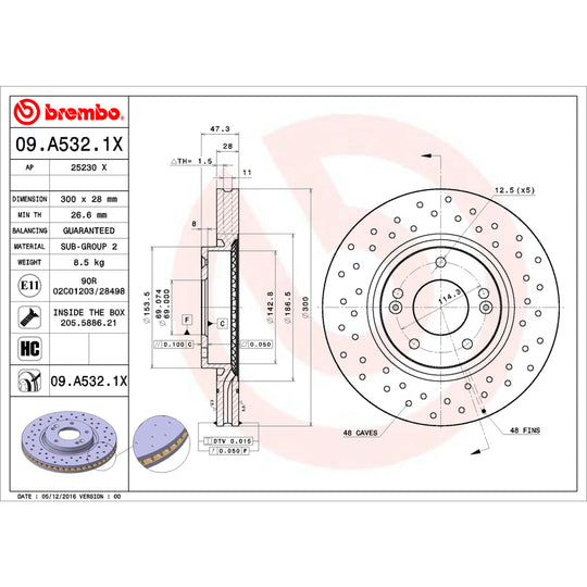 09.A532.1X Brembo Premium UV Coated XTRA Cross Drilled Brake Rotor Brembo Brake Canada