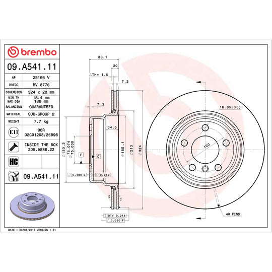 09.A541.11 Brembo Premium Coated Vented Brake Rotor Brembo Brake Canada