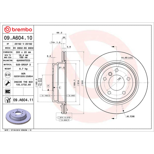 09.A604.10 Brembo Premium Vented Brake Rotor Brembo Brake Canada