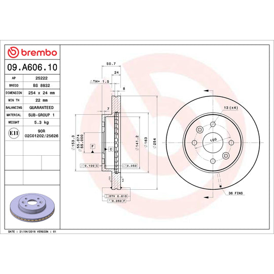 09.A606.10 Brembo Premium Vented Brake Rotor Brembo Brake Canada