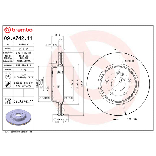 09.A742.11 Brembo Premium Coated Vented Brake Rotor Brembo Brake Canada