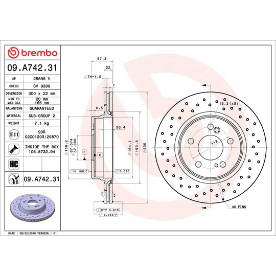 09.A742.31 Brembo Premium Coated Vented Brake Rotor Brembo Brake Canada