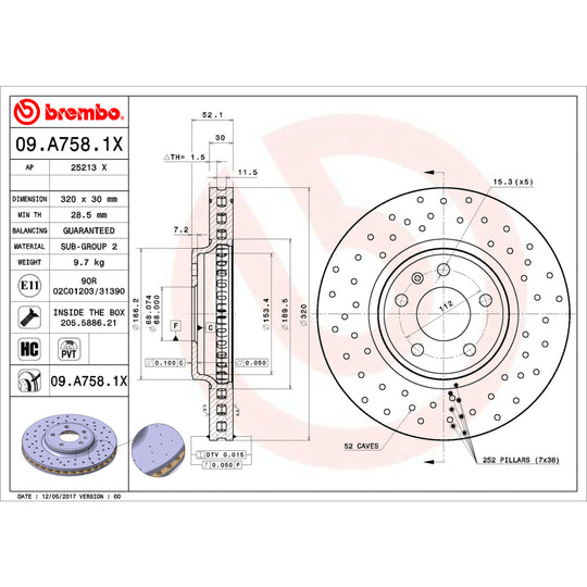 KTX0152 Brembo Ceramic Brake Pad and XTRA PVT Drilled Brake Disc Kit Brembo Brake Canada