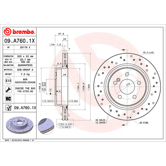 09.A760.1X Brembo Premium UV Coated XTRA Cross Drilled Brake Rotor Brembo Brake Canada