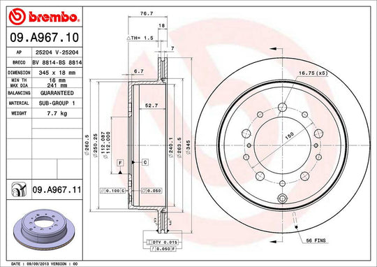09.A967.11 Brembo Premium Coated Vented Brake Rotor Brembo Brake Canada
