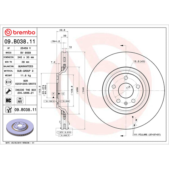 KT00417 Brembo Ceramic Brake Pad and UV Coated PVT  Brake Disc Kit Brembo Brake Canada