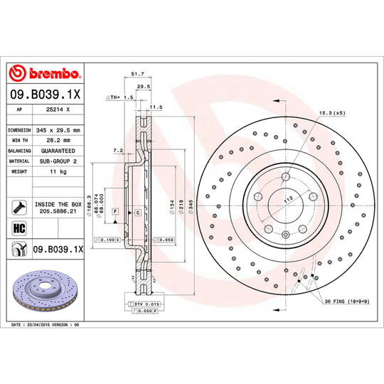 KTX0106 Brembo Ceramic Brake Pad and XTRA Vented Drilled Brake Disc Kit Brembo Brake Canada