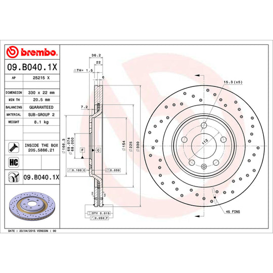 KTX0100 Brembo Ceramic Brake Pad and XTRA Vented Drilled Brake Disc Kit Brembo Brake Canada