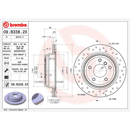 09.B338.2X Brembo Premium UV Coated XTRA Cross Drilled Brake Rotor Brembo Brake Canada