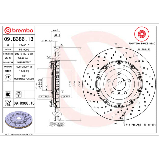 KT04316 Low-Met Brake Pad and Floating PVT Drilled Brake Disc Kit Brembo Canada