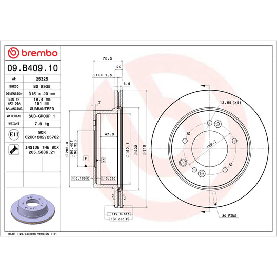09.B409.10 Brembo Premium Vented Brake Rotor Brembo Brake Canada