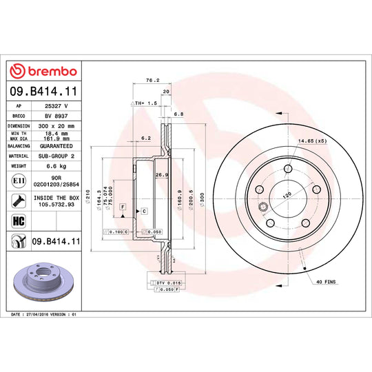 09.B414.11 Brembo Premium Coated Vented Brake Rotor Brembo Brake Canada