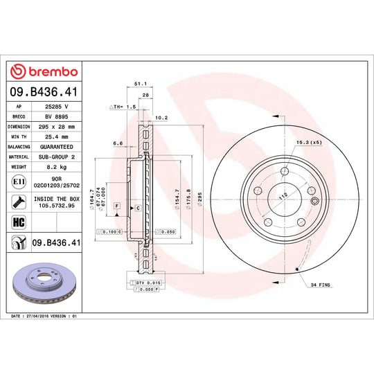 09.B436.41 Brembo Premium Coated Vented Brake Rotor Brembo Brake Canada