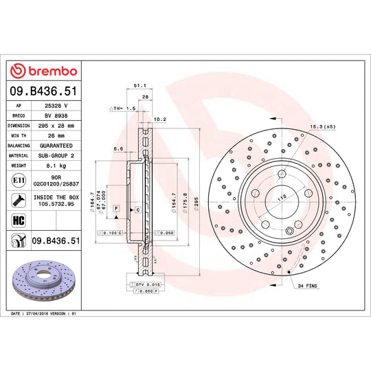 09.B436.51 Brembo Premium UV Coated Front Brake Rotor Brembo Brake Canada