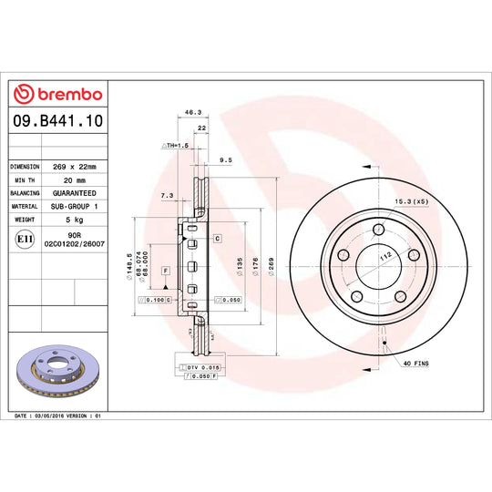 09.B441.10 Brembo Premium Vented Brake Rotor Brembo Brake Canada
