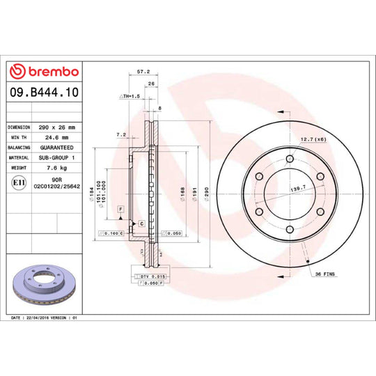 09.B444.10 Brembo Premium Vented Brake Rotor Brembo Brake Canada