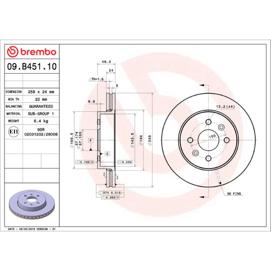 09.B451.10 Brembo Premium Vented Brake Rotor Brembo Brake Canada