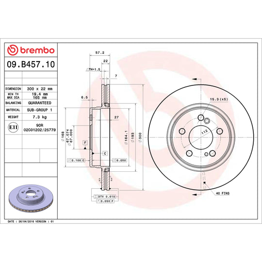 09.B457.10 Brembo Premium Vented Brake Rotor Brembo Brake Canada