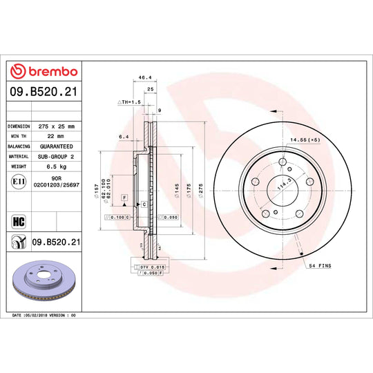 09.B520.21 Brembo Premium Coated Vented Brake Rotor Brembo Brake Canada
