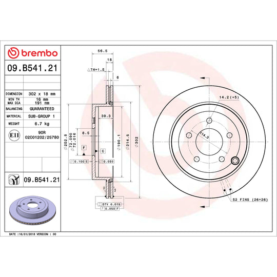 09.B541.21 Brembo Premium Coated Vented Brake Rotor Brembo Brake Canada