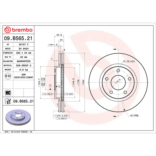 09.B565.21 Brembo UV Coated Solid Brake Rotor Brembo Brake Canada