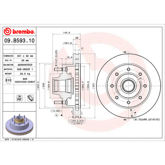 09.B593.10 Brembo Premium Vented Brake Rotor Brembo Brake Canada