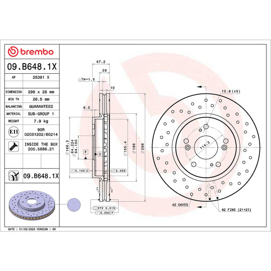 09.B648.1X Brembo Premium UV Coated XTRA Cross Drilled Brake Rotor Brembo Brake Canada