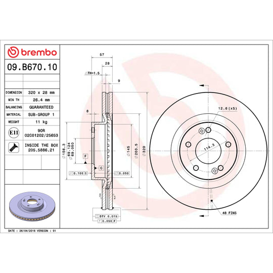 09.B670.10 Brembo Premium Vented Brake Rotor Brembo Brake Canada