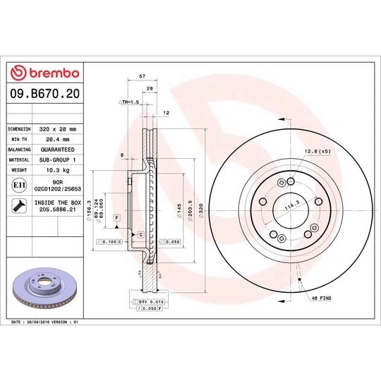 09.B670.20 Brembo Premium Coated Lightweight Vented Brake Rotor Brembo Brake Canada