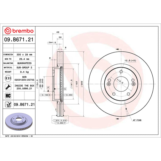 09.B671.21 Brembo Premium Coated Vented Brake Rotor Brembo Brake Canada