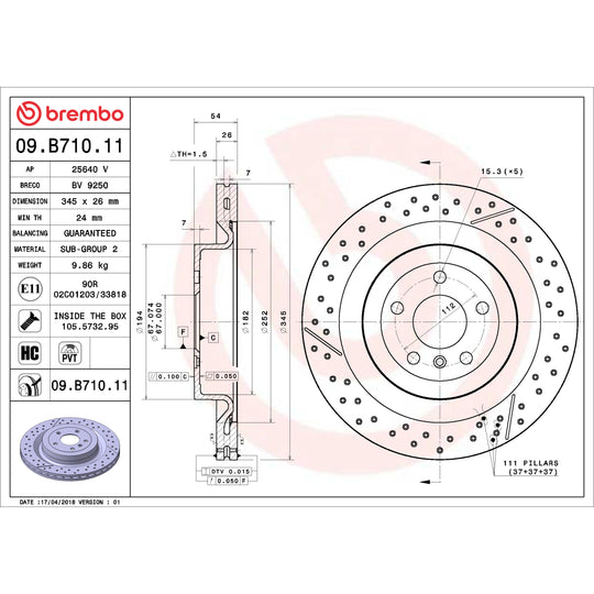 09.B710.11 Brembo Premium Coated Vented Brake Rotor Brembo Brake Canada